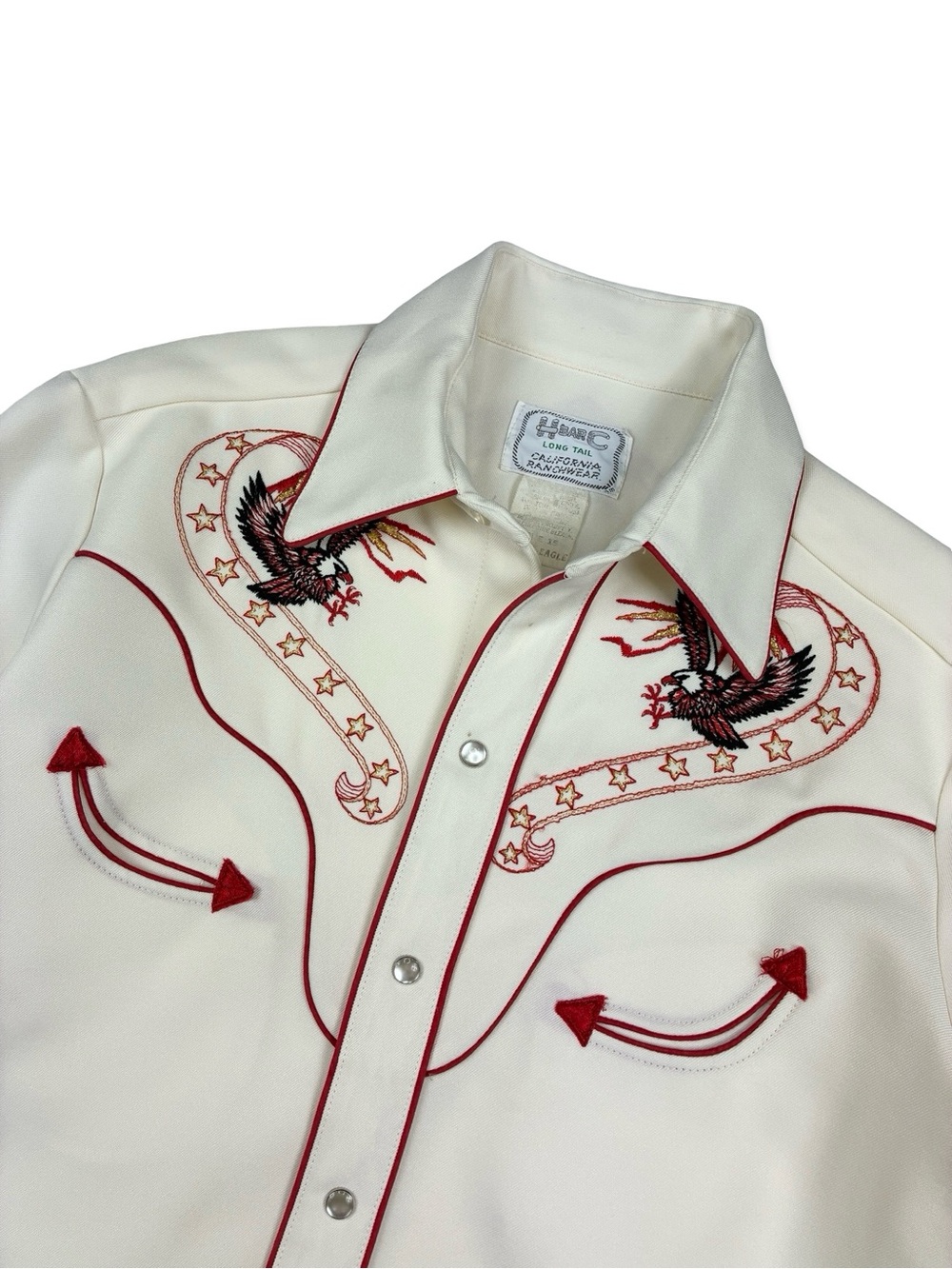 H Bar C Vintage Western Pearl Snap Long Tail Embroidered Bald Eagle Shirt